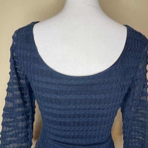 Kay Unger New York Navy Blue Sweater Dress 3/4 Sheer Sleeve Sz 6 Event Occasion - Picture 6 of 12